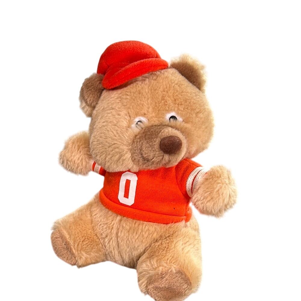 Cute Plush Bear with orange basball Outfit-whatabear grrr vintage stuffed animal